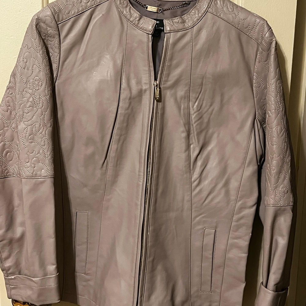 Dennis Basso Taupe Leather Jacket